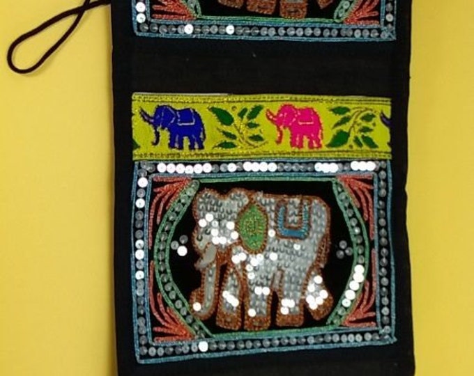 Free Shipping! Vintage Handmade Letter Mail Wall Hanger, Elephant Sequined Home Decor, 3 Pockets,