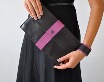 Leather Clutch, Evening Clutch, Black Leather Handbag