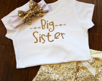 Big Sister Shirt, Big Sister Onesie, Big Sister Glitter Shirt, Big Sister Personalized Shirt, Glitter Shirt, Gold Glitter Shirt
