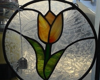 SOLD Stained Glass orange and yellow tulip
