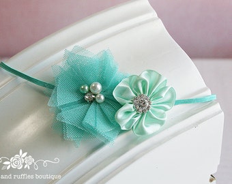 Teal Baby Birthday Headband, Baby Girl Headband, Newborn Headband, Flower Headband, Baby Photo Prop, Infant Headband, Toddler Headband