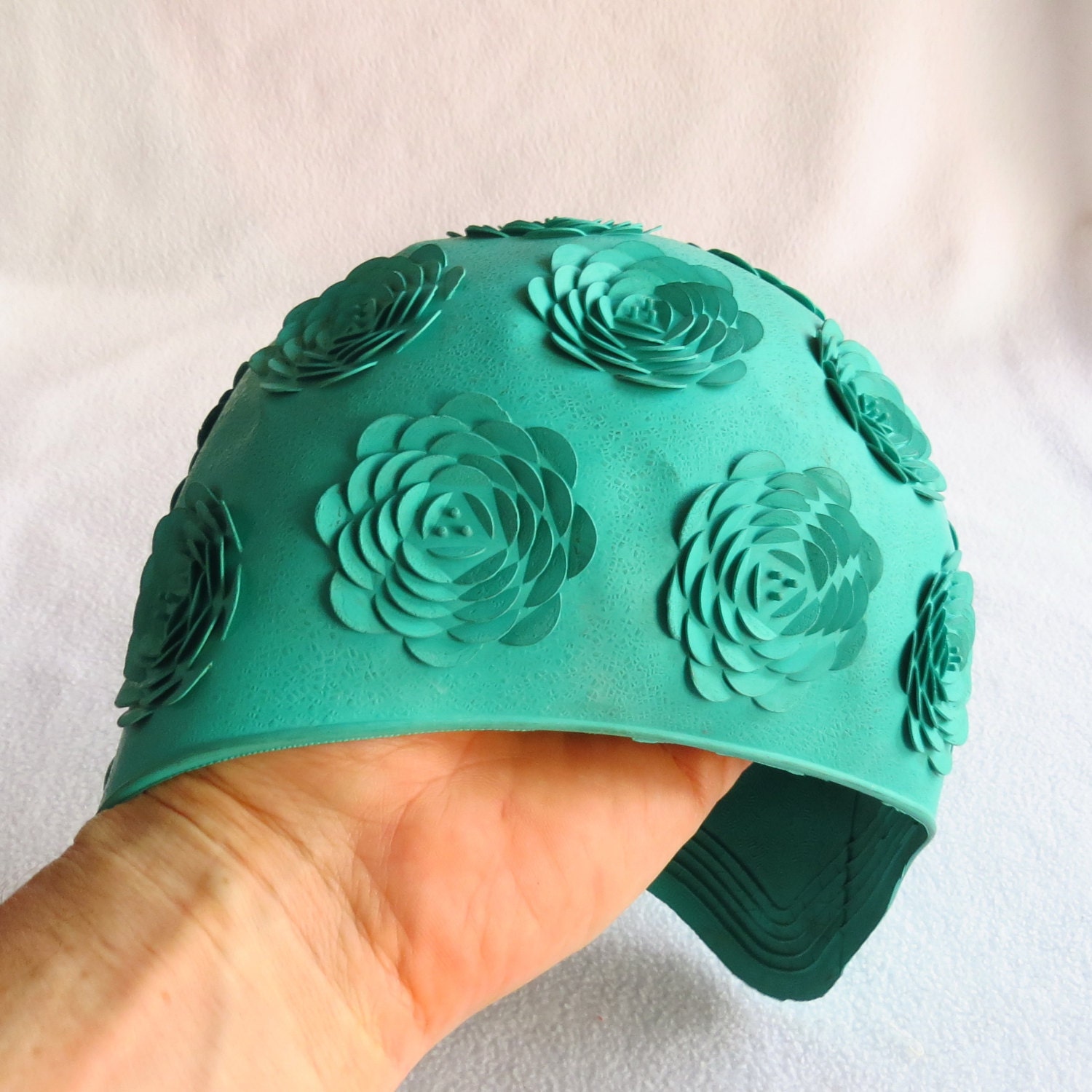 Size 56 green Swim hat Swimming Beach rubber cap by VintageSSSR