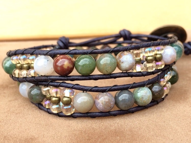 Double Wrap Bracelet Jasper Bracelet Unisex by CupidsMoonJewelry