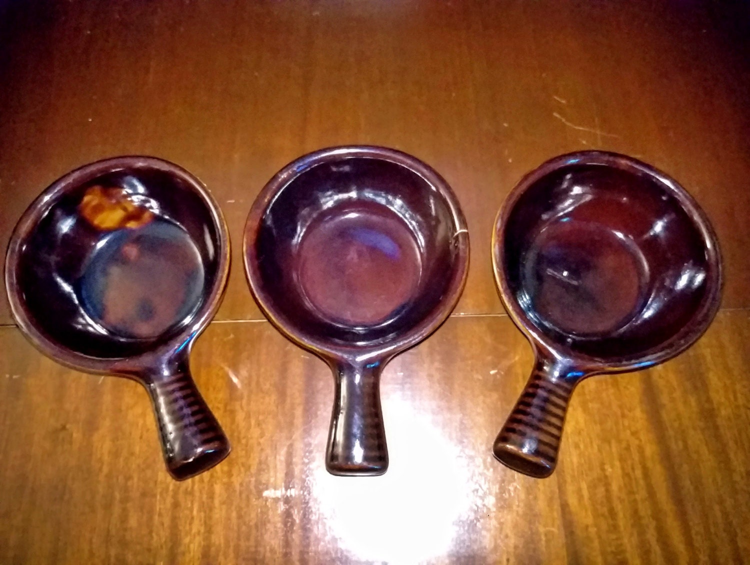 Heinz USA Set of 3 Soup Bowls with Handles Brown Glaze