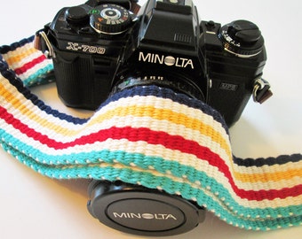 Handwoven Comfortable Cotton Camera Strap, Leather or Vegan Camera Ends, Quick Release Option Available