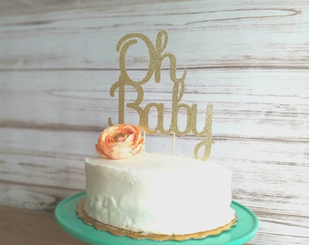 Oh baby cake topper, baby shower cake topper, baby shower decorations, gold glitter baby shower, glitter cake topper, glitter baby shower