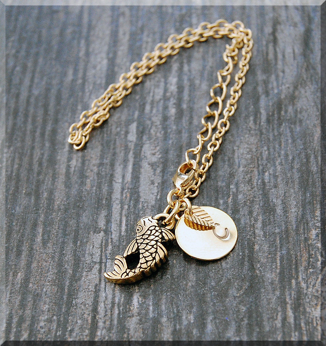 Gold Koi Fish Bracelet Initial Charm Bracelet Personalized