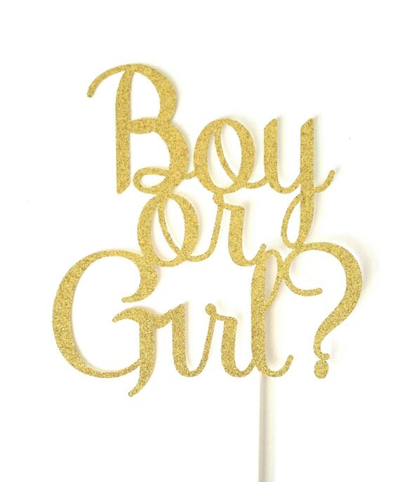Gold Glitter Gender Reveal cake topper Boy or by CraftyPaperParty
