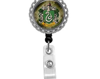 Harry Potter House Of Slytherin Photo Glass / Bottle Cap Retractable ID Badge Reel