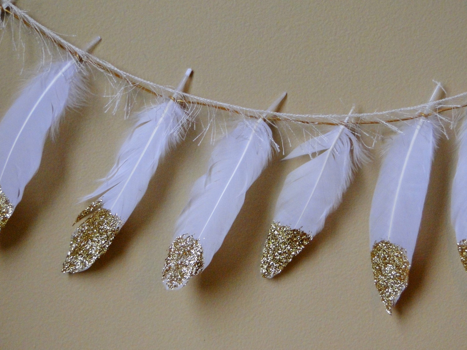 Gold Glitter Dipped Feathers Feather Garland Boho Decor