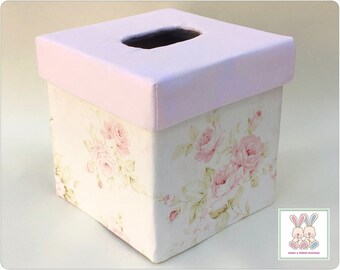 Shabby Cottage Chic TISSUE BOX COVER / Cottage Chic Box Kleenex Cover / Floral Tissue Box Cover / Baby Girl Nursery Decor
