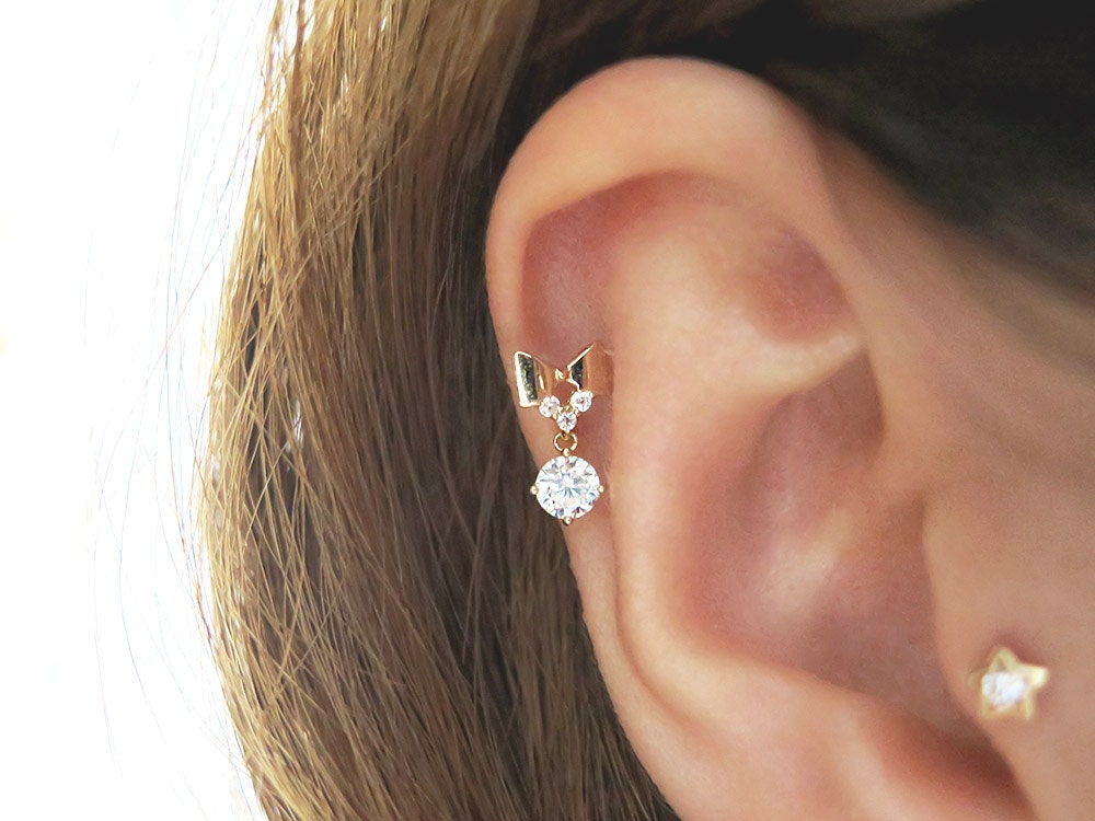 10K Solid Gold piercing/CZ Piercing/Helix piercing/cartilage