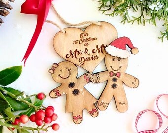 Our first christmas as Mr and Mrs , Newly wed christmas decoration, Just married christmas decoration, Personalsied wedding gift.