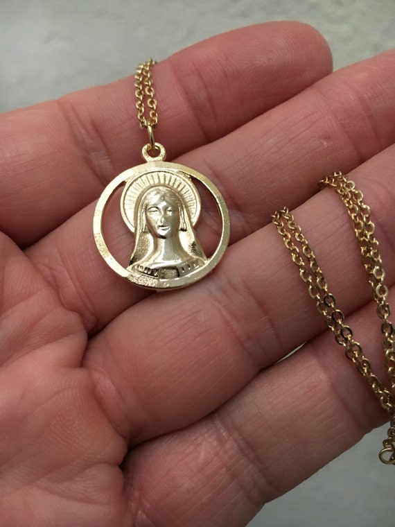 Vintage Virgin Mary medallion religious medallion Mother