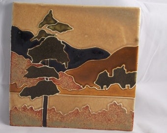 Ceramic Landscape Tile, Tree and Hills