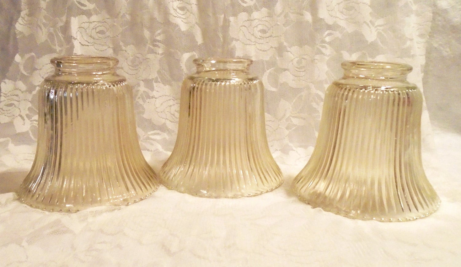 Carnival Glass Lamp Shades Pale Amber Color by MrsFullersAttic