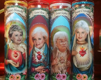 Golden Girls - Dorothy, Sophia, Rose, Blanche, -set of 4 - Church Window Frame - Celebrity Saint Prayer Candles