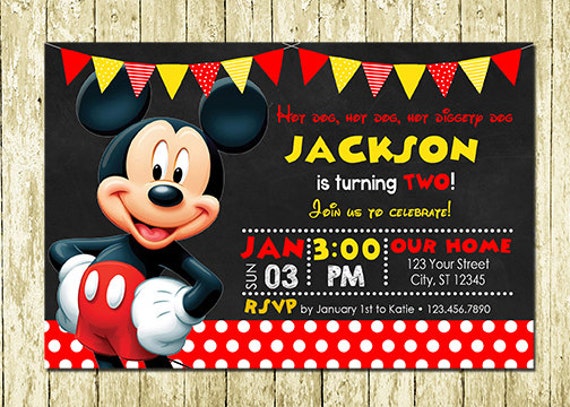 Mickey Mouse Digital Chalkboard Birthday Invitations