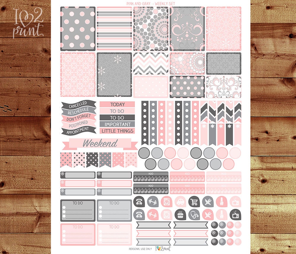 Pink and Grey Printable Planner Stickers Erin Condren Planner