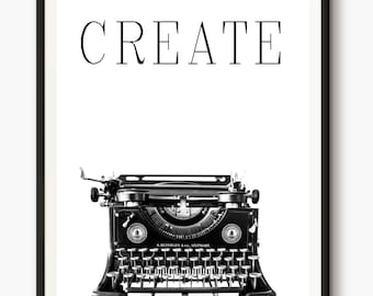 Typewriter Poster, Typewriter Photo, Create Words, Modern Print, Antique, Business Art, Office Decor, Secretary Gift, Vintage Typewriter