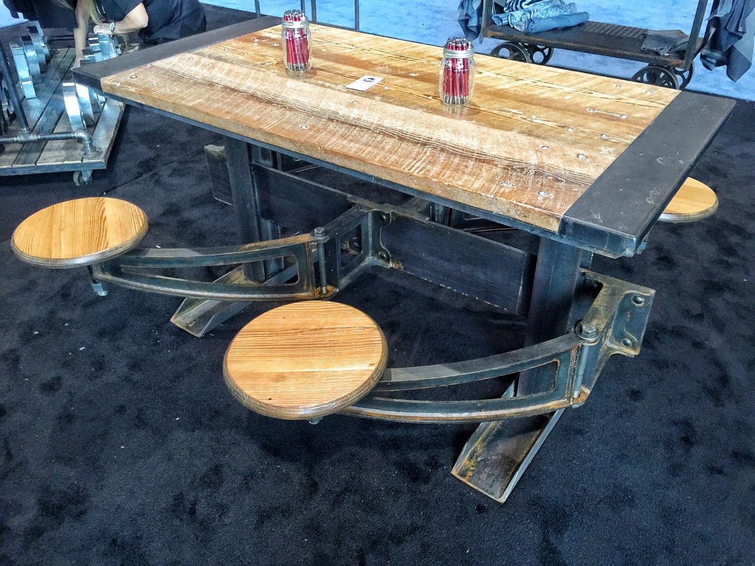 Industrial Swing Out Seat Wood Restaurant Dining Table