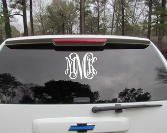 Monogrammed car decal, Monogrammed car sticker,vinyl sticker, 3 Initial decal,Interlocking-2",3",4",5",6",8"