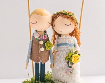Custom Order,Wedding Cake Topper,Cake Topper,Wooden Topper,Wooden Peg Doll,Wedding Gift,Personalized,Boho wedding cake topper