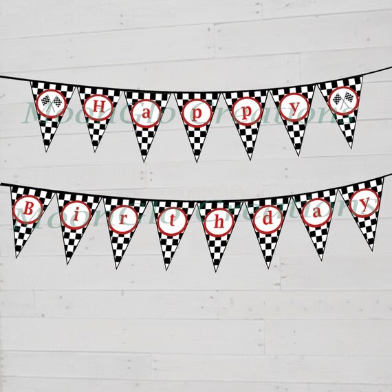 Race car theme 'Happy Birthday' banner. by MoonGloCreations