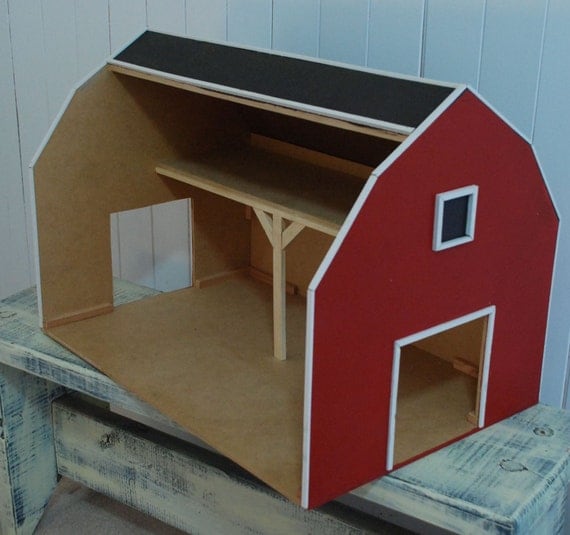 Red Toy Barn with Hay Loft Pretend Farm Play House Boy