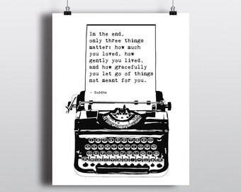Instant Digital Download Buddha Quote Art Print, Vintage Typewriter Illustration, Literary Poster, 8x10 Printable Wall Decor, DIY Gift