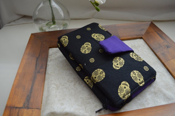 Gold and Black Skulls Wallet with Purple and Black interior
