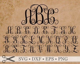 VINE MONOGRAM SVG Files, Dxf, Eps & Png Files, Interlocking Vine Digital Font Images,Silhouette Files, Vine Svg, Cut Files, Cricut,ClipArt