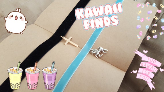 Velvet Choker Goth Pastel Goth Grunge Kawaii Cute Quirky Unique Charms Unicorn Cross Religious Gold Silver