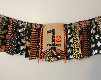 Sale Halloween fabric banner, Halloween garland, Highchair banner, Halloween Decorations, Halloween birthday banner, smash cake, Photo shoot