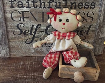 Primitive Handmade Little "Red" Rag Doll