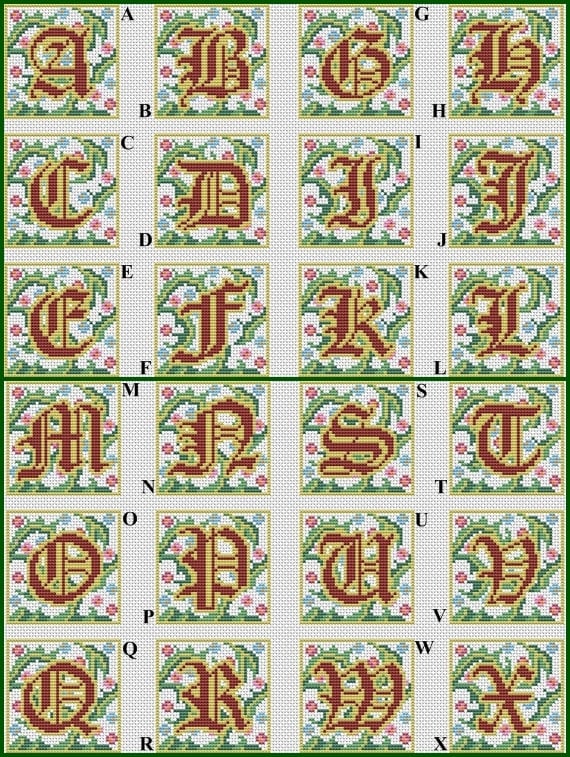 Gothic Alphabet Monogram Cross Stitch Pattern Gothic ABC Cross