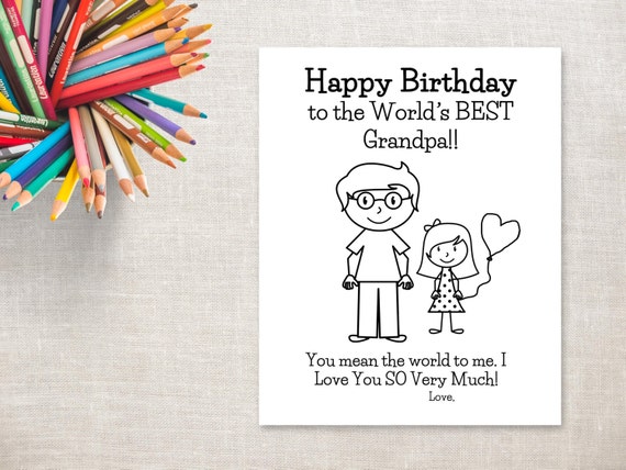 Birthday Coloring Printable Girl & Grandpa Birthday Card to
