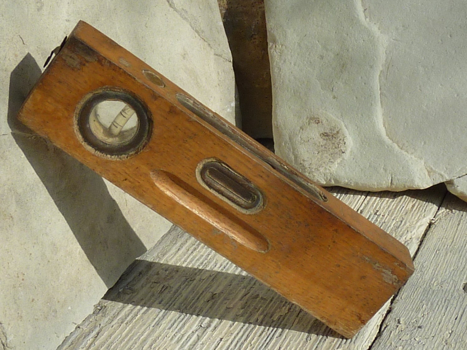 Antique Brass Level Wood Spirit Level Curved Small Carpenters