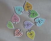9 Wooden Buttons with Leaf Design