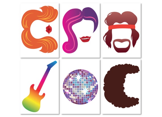 70s Party Photo Booth Props Set. Instant Download Photobooth.