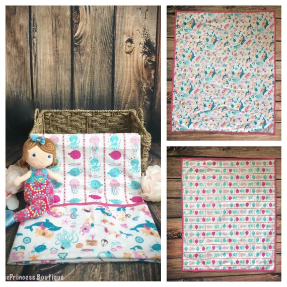 Baby Blanket Cotton Front Flannel backing Nautical Pink Aqua