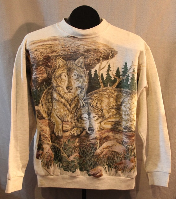 Vintage Northern Getaway Wolf Nature Scene Sweater Animals
