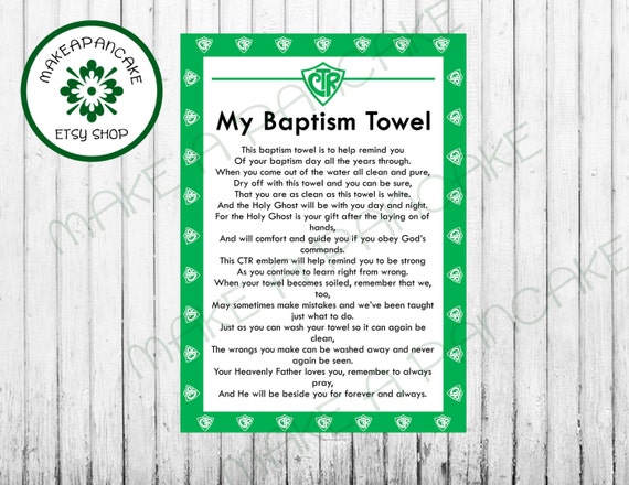 CTR LDS Baptism Towel Poem Instant Download | Etsy