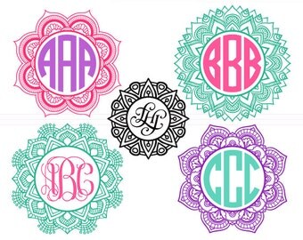 Mandala SVG Circle Monogram Frames Instant Download Cut File - svg, studio3, dxf, eps - Indian Flowers Cutting Files for Cricut, Silhouette