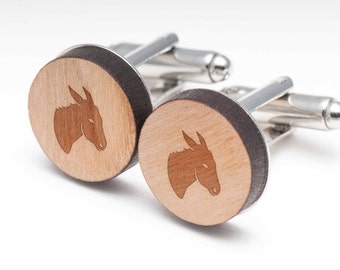 Donkey Wood Cufflinks Gift For Him, Wedding Gifts, Groomsman Gifts, and Personalized