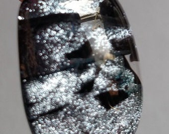 Silver Dichroic Fused Glass Pendant, Silver, Black Necklace