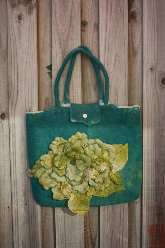Felted handbag felted purse tote felt silk flower by VeraModern