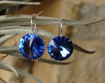 Earrings swarovski crystal blue Sapphire and Silver 925