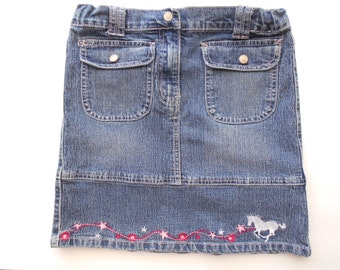 Vintage Girls Denim Skirt Salt and Pepper Jeans Skirt Back to School Girls Clothing Size 10 Skirt Dark Blue Denim Embroidered Skirt