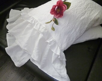 Natural Linen Pillow Sham Pillowcase with ruffles Linen Pillow Sham Linen Bedding Standard Queen King Euro size Organic Pure Flax